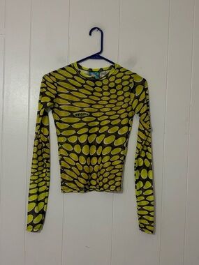 OMIGHTY Psychedelic Print Sheer Mesh Long Sleeve Top Size XS